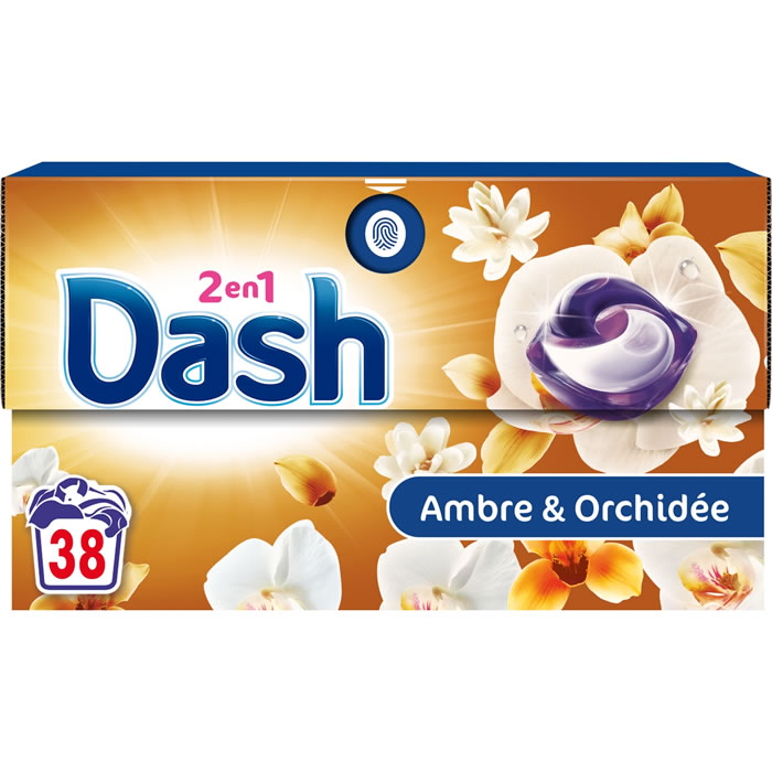 DASH Lessive capsules 2 en 1 ambre et orchidée Moyen Format 38 lavages