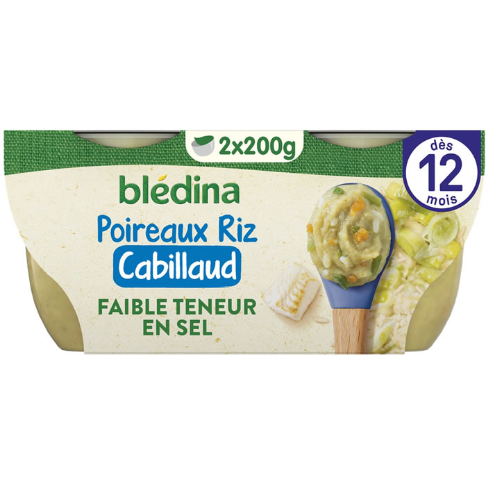 BLEDINA – Crémeux de poireaux, riz et cabillaud 2 x 200 g