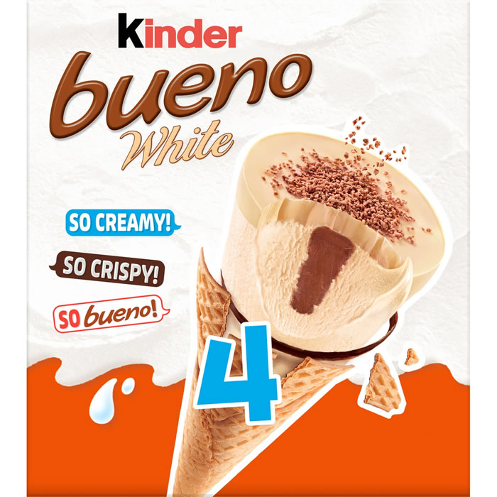 KINDER Bueno White – Cônes glacés au chocolat blanc et noisettes 4x62g