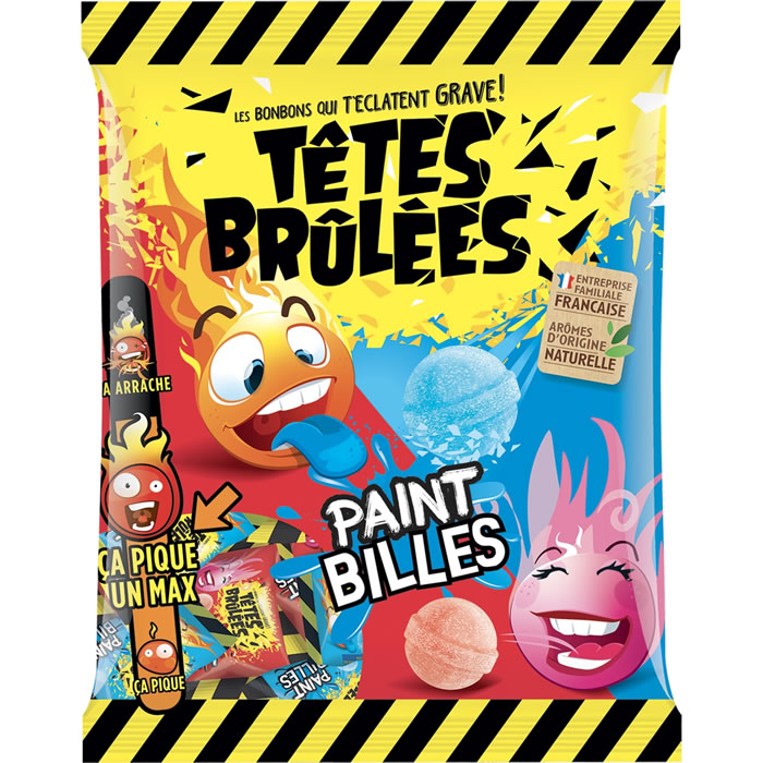 TETES BRULEES Paint Billes Bonbons acidulés goûts fraise et framboise 135g