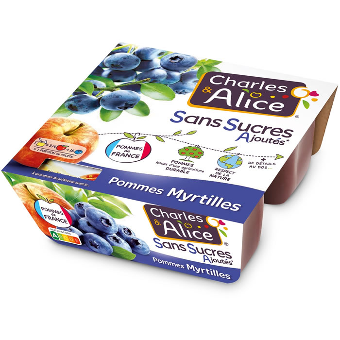 CHARLES & ALICE – Dessert pomme et myrtille sans sucres ajoutés 4 x 97g