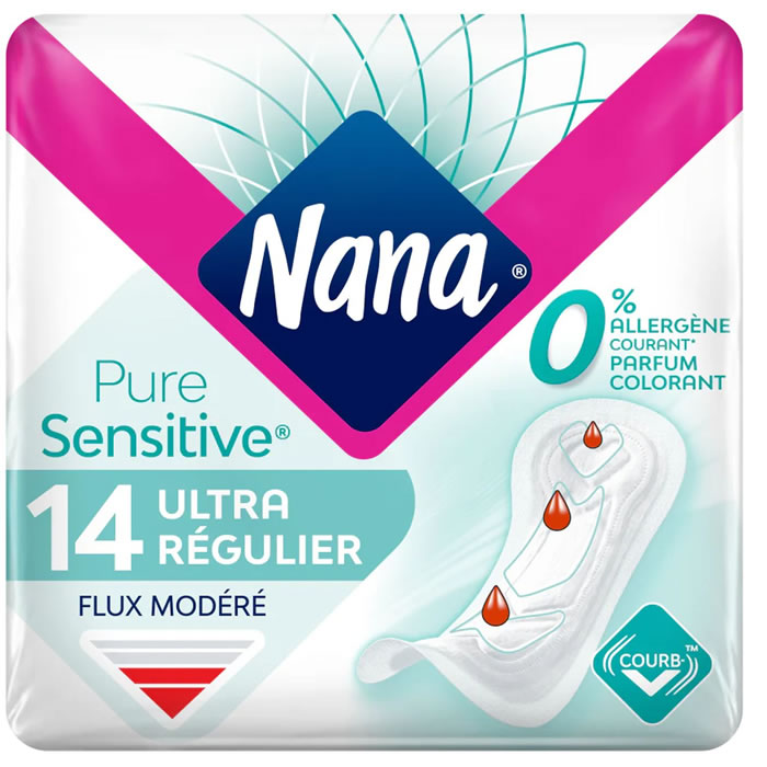 NANA Pure Sensitive Serviettes hygiéniques sans ailettes ultra normal x14