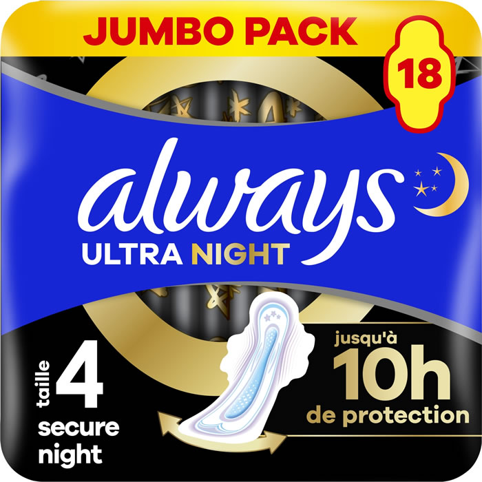 ALWAYS Night Serviettes hygiéniques ultra avec ailettes x18