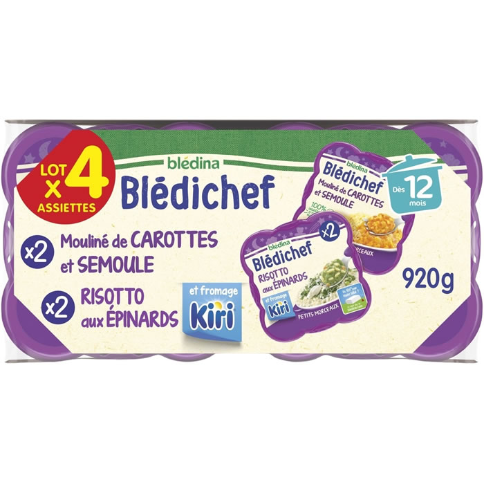 BLEDINA Blédichef – Moulinés carotte semoule & risotto épinards Kiri 4×230 g