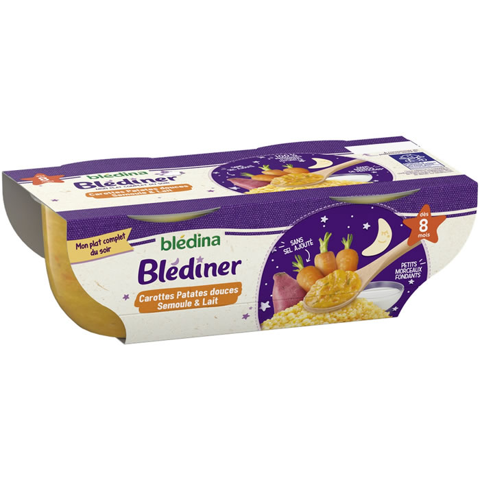 BLEDINA Blédîner – Carotte, patate douce, semoule et lait 2×200 g