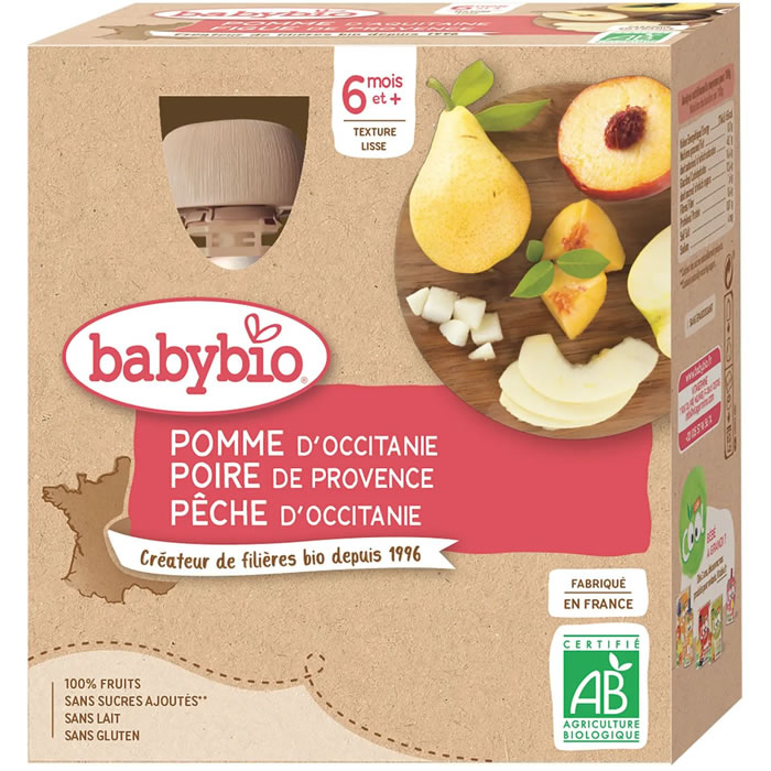 BABYBIO – Pomme, poire et pêche 4 x 90 g