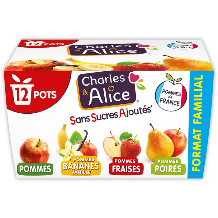 CHARLES & ALICE – Dessert pommes, fraises et poires sans sucres ajoutés 12 x 100g