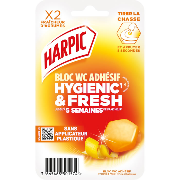 HARPIC Hygienic & Fresh Bloc WC adhésif fraîcheur agrumes 2 blocs