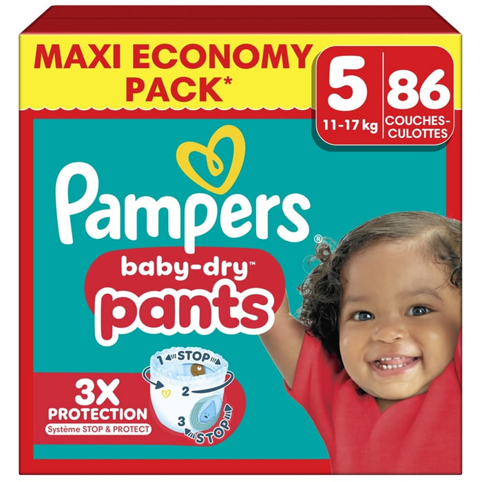 PAMPERS Baby-Dry Pants – Couches-culottes taille 5 (11-17 kg) 86 culottes