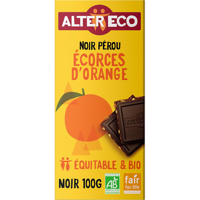 ALTER ECO – Chocolat Noir aux écorces d’orange confites bio 100 g