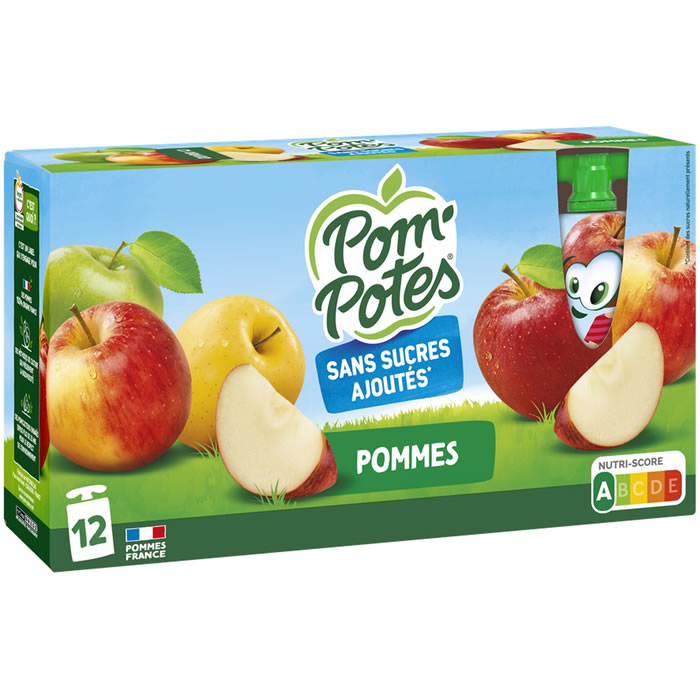 POM’POTES Dessert pomme sans sucres ajoutés Moyen Format (12x90g)