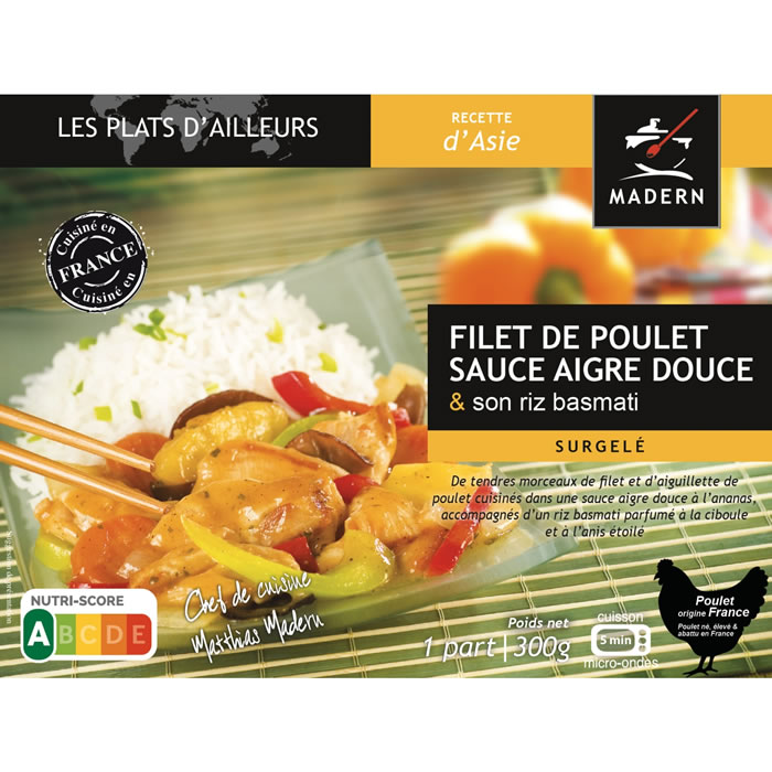 MADERN – Riz basmati et filet de poulet sauce aigre douce micro-ondes 300g