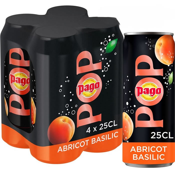 PAGO Pop – Boisson gazeuse à l’abricot et touche de basilic 4 x 25 cl