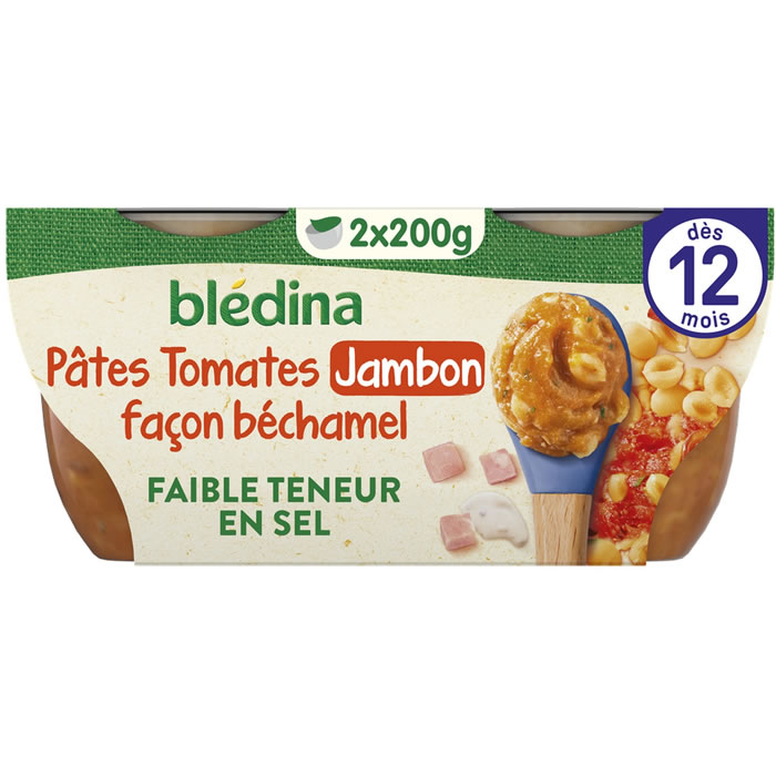 BLEDINA – Mouliné de tomates, pâtes et jambon 2 x 200 g