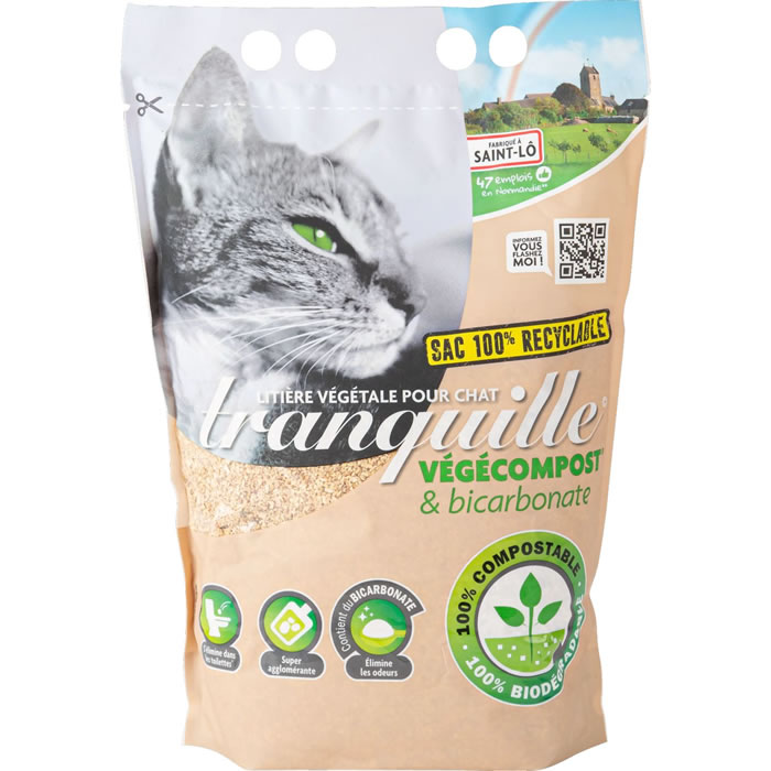 TRANQUILLE Litière végétale agglomérante compostable pour chat