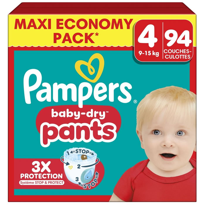 PAMPERS Baby-Dry Pants – Couches-culottes taille 4 (9-15 kg) 94 culottes