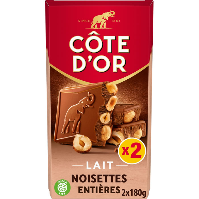 CÔTE D’OR – Tablette de chocolat au lait aux noisettes entières 2x180g