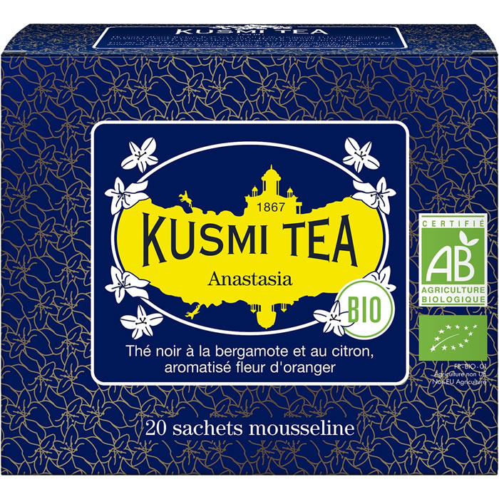 KUSMI TEA Anastasia – Thé noir bio bergamote, citron, fleur d’oranger (40g)