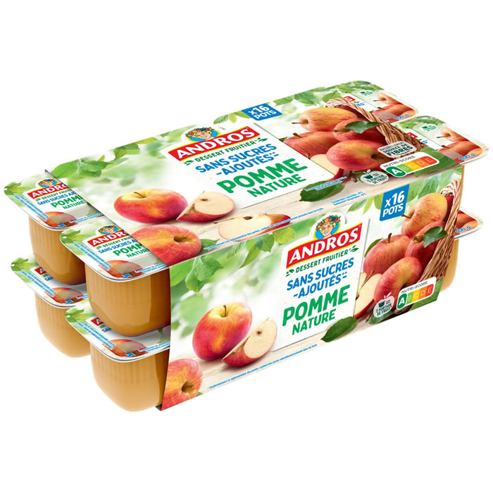 ANDROS – Dessert pomme sans sucres ajoutés 16 x 100g