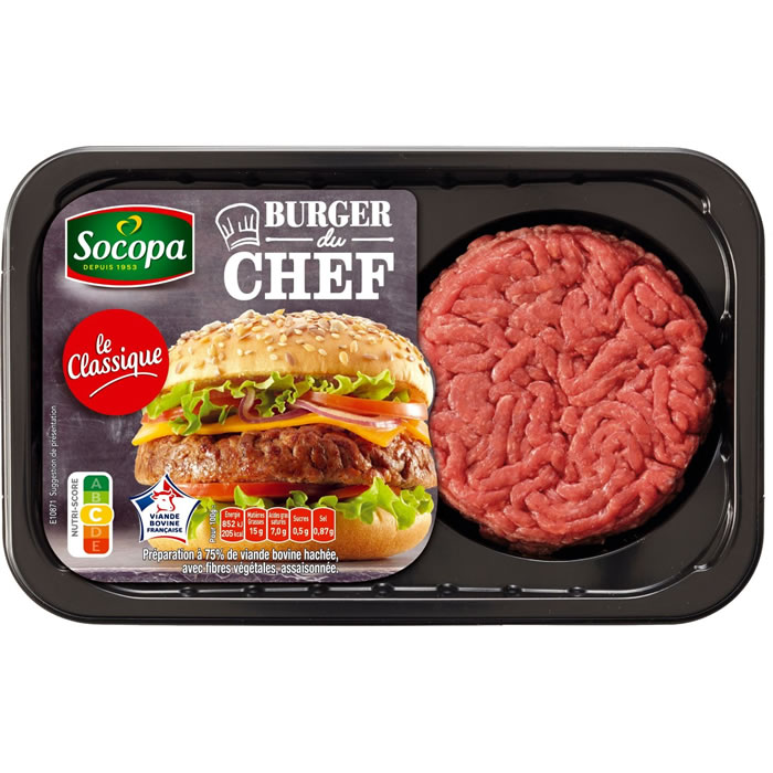 SOCOPA – Burger du chef hachée de viande bovine et fibre végétale 2 x 125 g