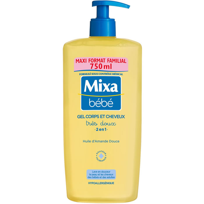 MIXA Bébé – Gel douche et shampoing 2en1 très doux huile d’amande douce 750 ml