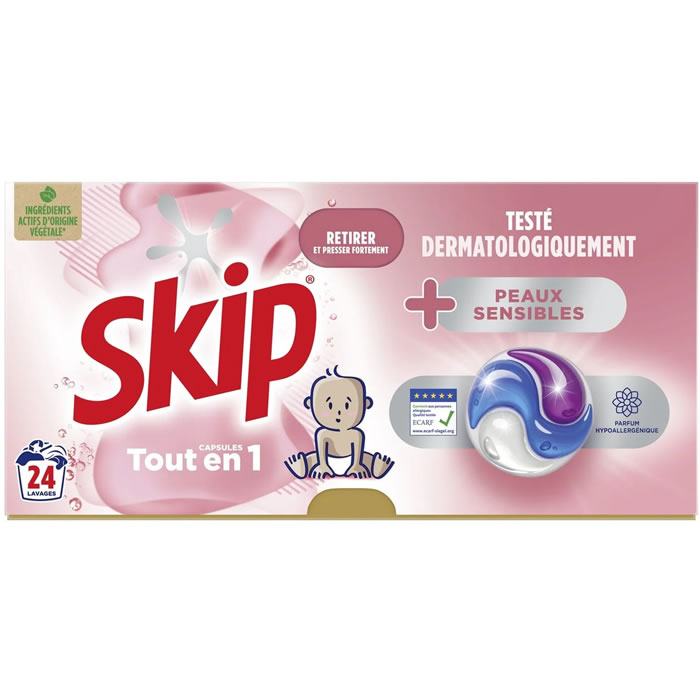 SKIP Lessive capsule pour peaux sensibles Petit Format 24 lavages