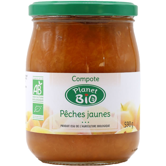 PLANET BIO – Compote de pêches jaunes bio 590 g