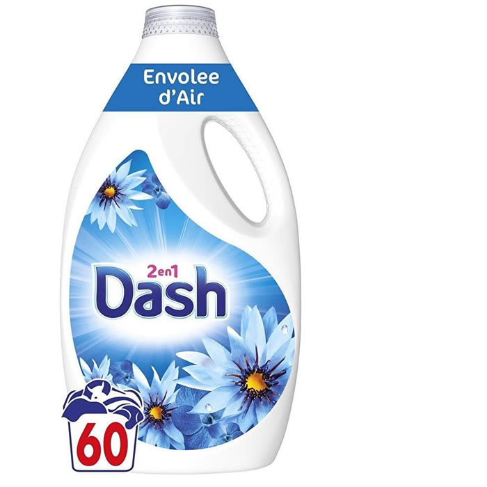 DASH Lessive liquide 2 en 1 envolée d’air 2,7 L 60 lavages