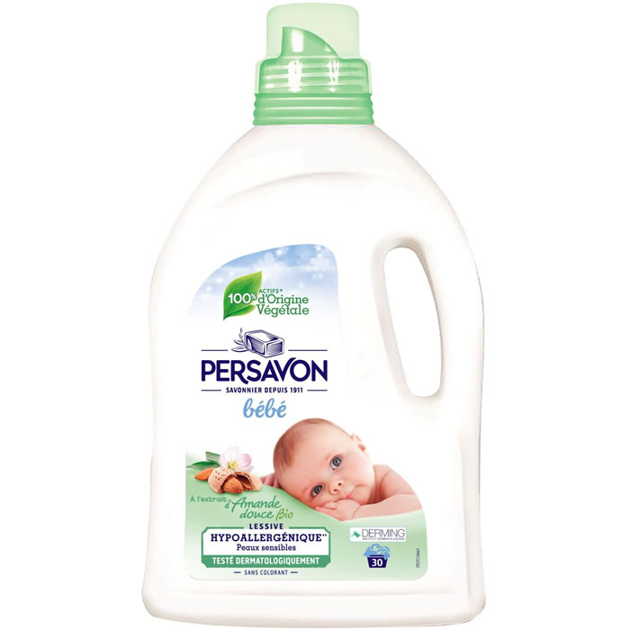 PERSAVON Bébé Lessive liquide hypoallergénique amande douce bio Petit Format 30 lavages