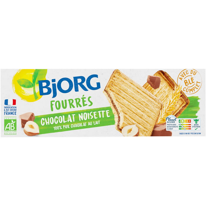 BJORG – Biscuits fourrés au chocolat au lait et noisette bio 225 g