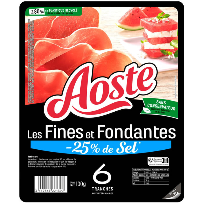 AOSTE Les Fines et Fondantes – Jambon cru -25% de sel 100g