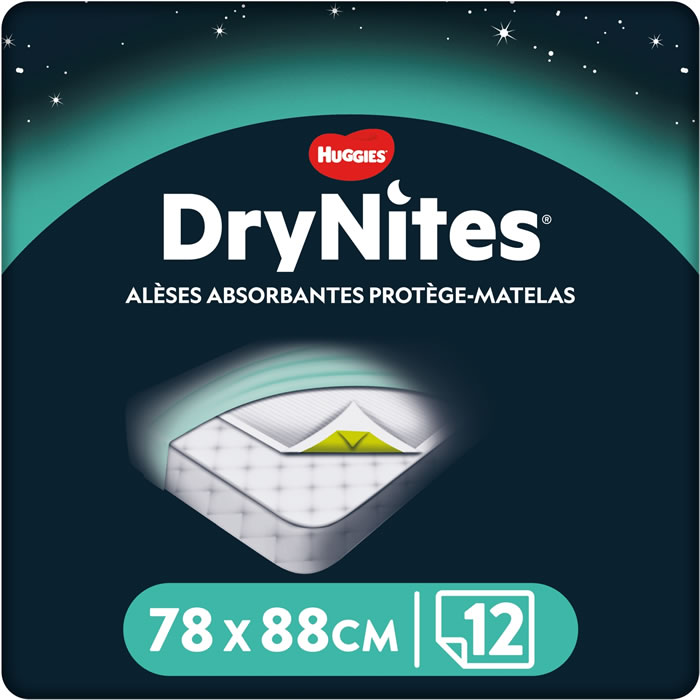 HUGGIES DryNites Alèses absorbantes protège-matelas 78 x 88 cm x12