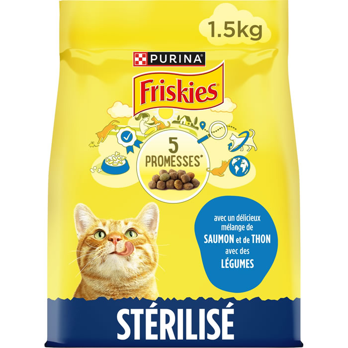 PURINA Friskies – Croquettes stérilisés saumon et légumes (1,5 kg)