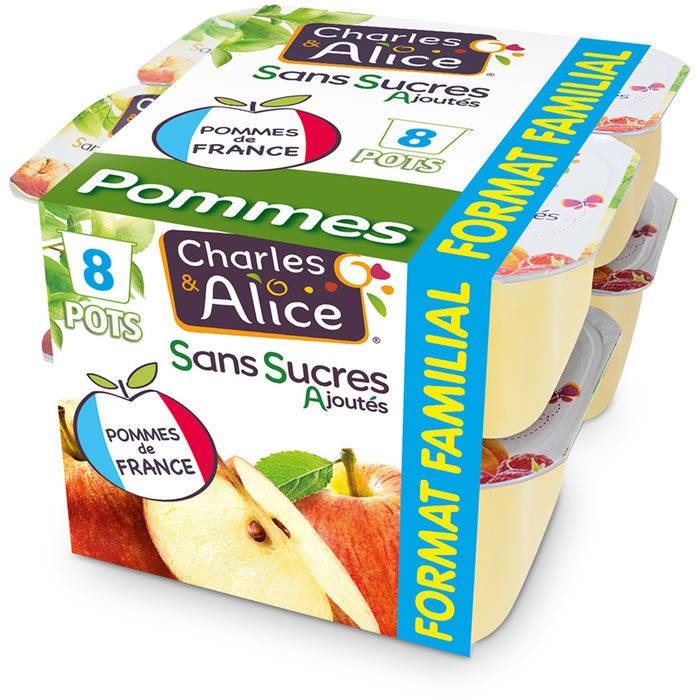 CHARLES & ALICE – Dessert pomme sans sucres ajoutés 8 x 100g