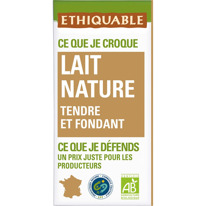 ETHIQUABLE – Tablette de chocolat au lait bio 100g
