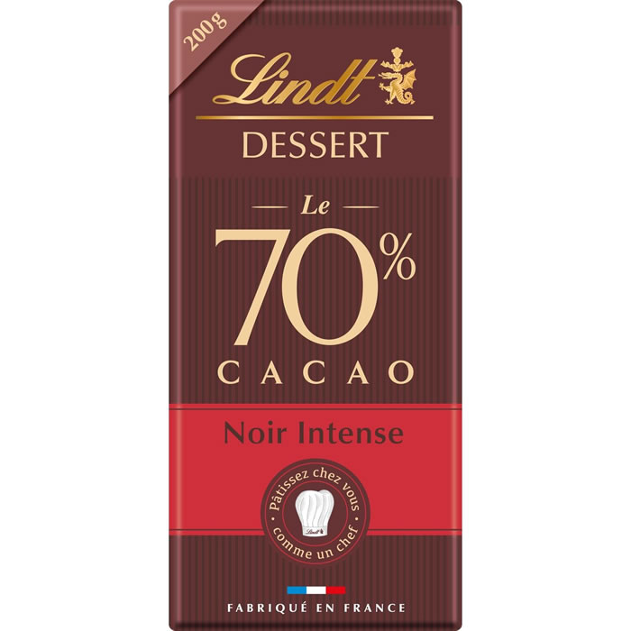 LINDT Dessert – Tablette de chocolat noir pâtissier 70% 200g