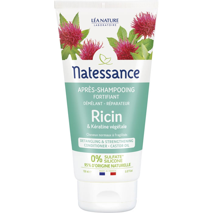 NATESSANCE Après-shampoing démêlant fortifiant ricin et kératine 150 ml