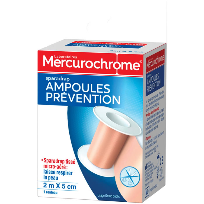 MERCUROCHROME Sparadrap prévention ampoules 2 m x 5 cm