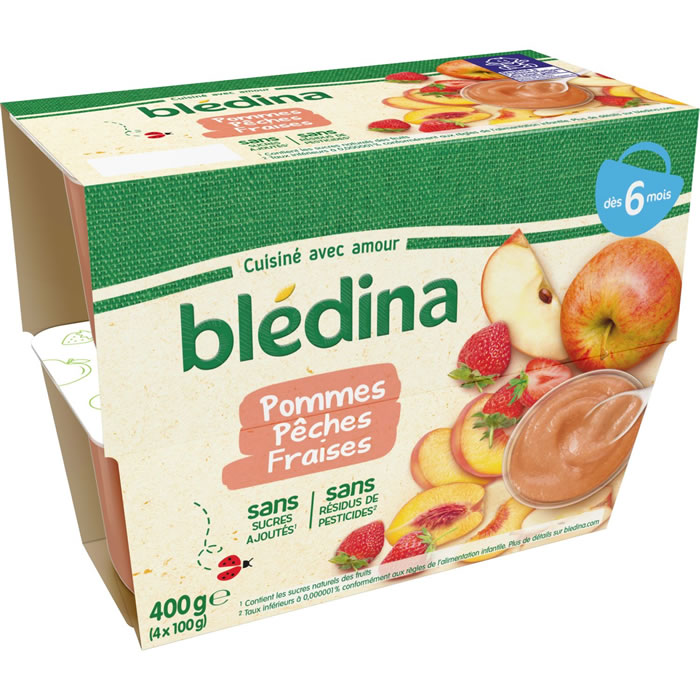 BLEDINA – Pomme, pêche et fraise 4 x 100 g