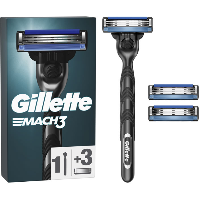 GILLETTE Mach 3 – Rasoir avec recharge 3 lames (Rasoir + 3 recharges)