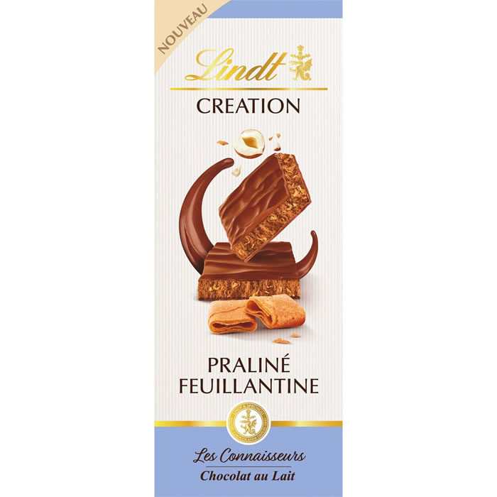 LINDT Création Les Connaisseurs – Tablette de chocolat au lait au praliné et feuillantine 110g