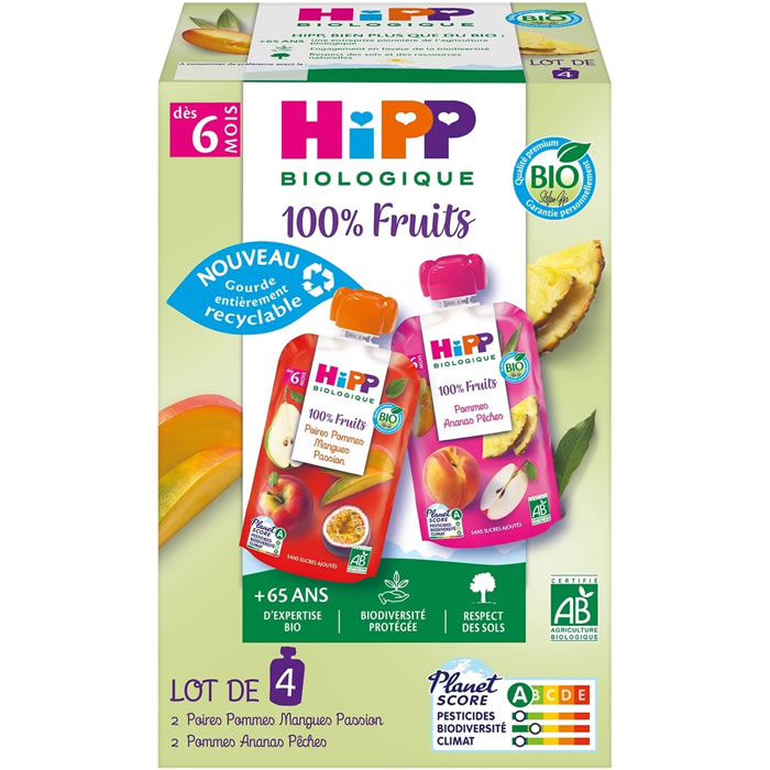 HIPP 100% Fruits – Assortiment de desserts 2 variétés 4 x 90 g