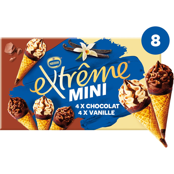 EXTRÊME – Panachés de mini cônes glacés à la vanille et chocolat 8x39g