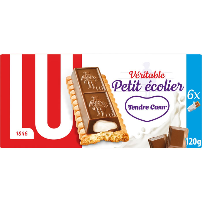 PETIT ECOLIER Tendre Coeur – Biscuits petit beurre avec tablette de chocolat fourrés lait 120g