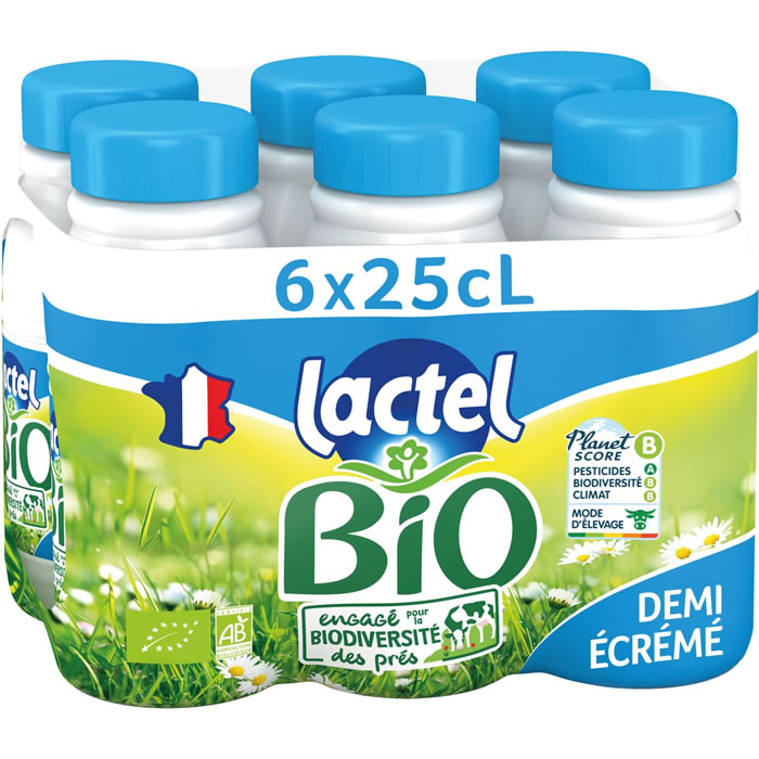 LACTEL – Lait demi-écrémé UHT bio – 6 x 25 cl