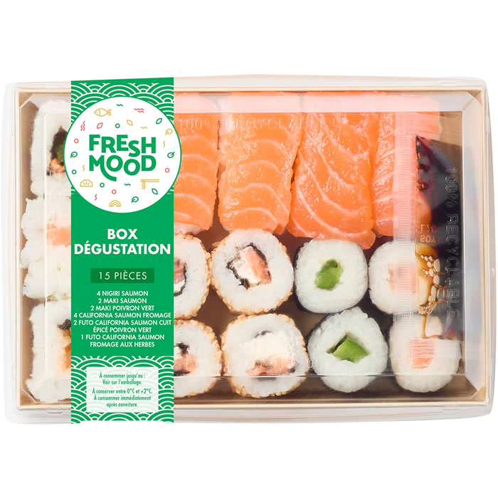 FRESHMOOD – Plateau de sushis california, maki poivrons et nigiri saumon 15 pièces