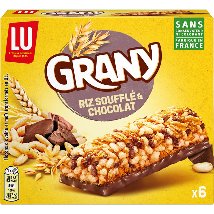 GRANY – Barres céréalières au riz soufflé et chocolat 6x20g