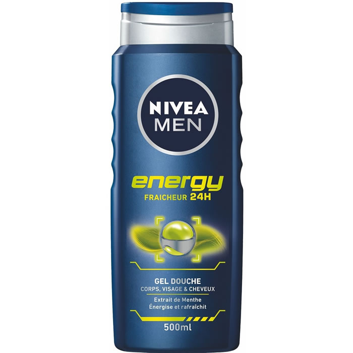 NIVEA Men Energy – Gel douche homme 3 en 1 à l’extrait de menthe 500 ml
