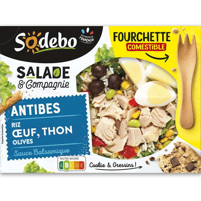 Sodebo Salade & Compagnie – Salade Antibes au riz, œuf, thon et olives 320g