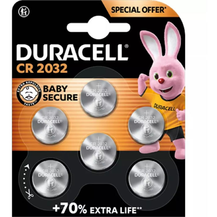 DURACELL Piles boutons lithium – type CR 2032 (x6)